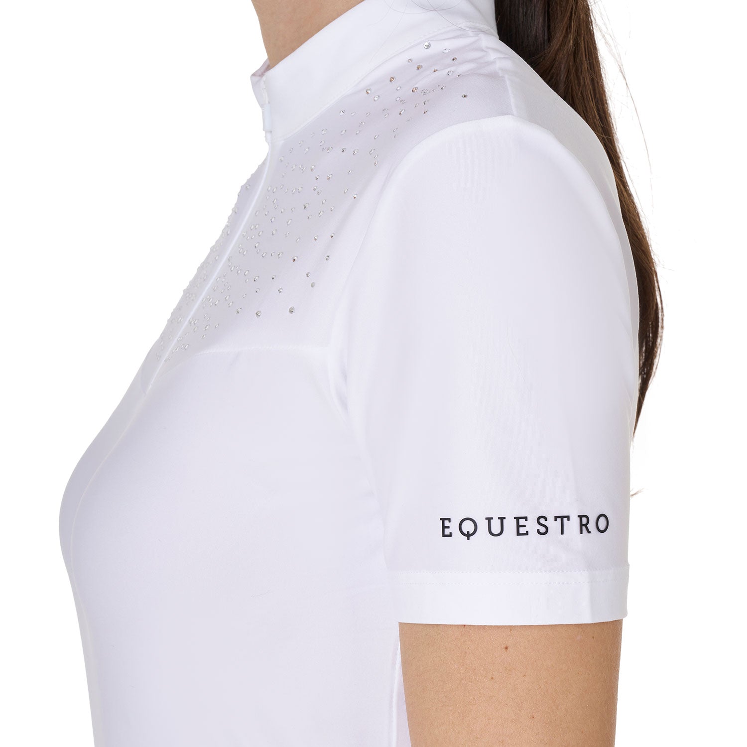 Equestro women's  black label collection competition strass polo shirt ss zip - Colore WHITE