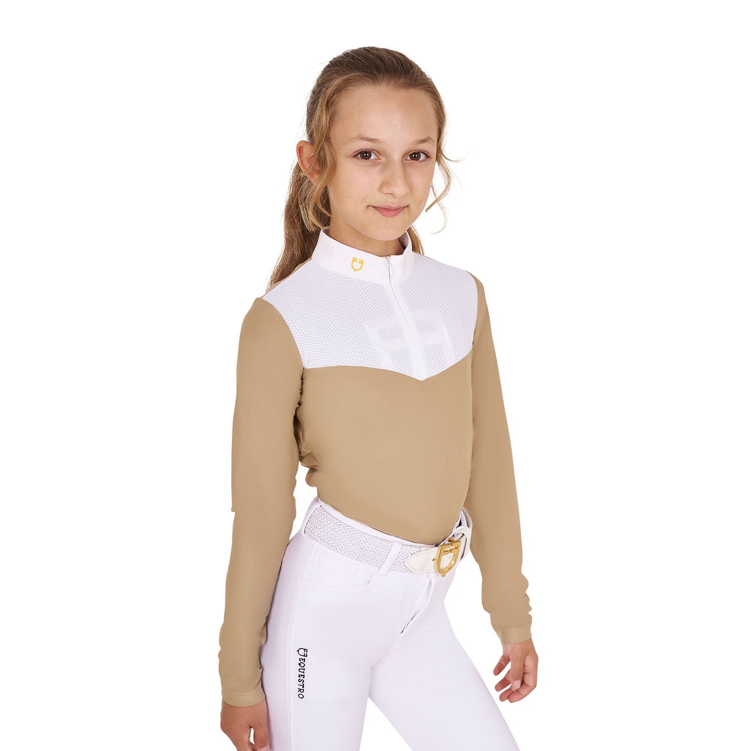 Equestro girl competition ls zip shirt 1/2 mesh - Colore BEIGE
