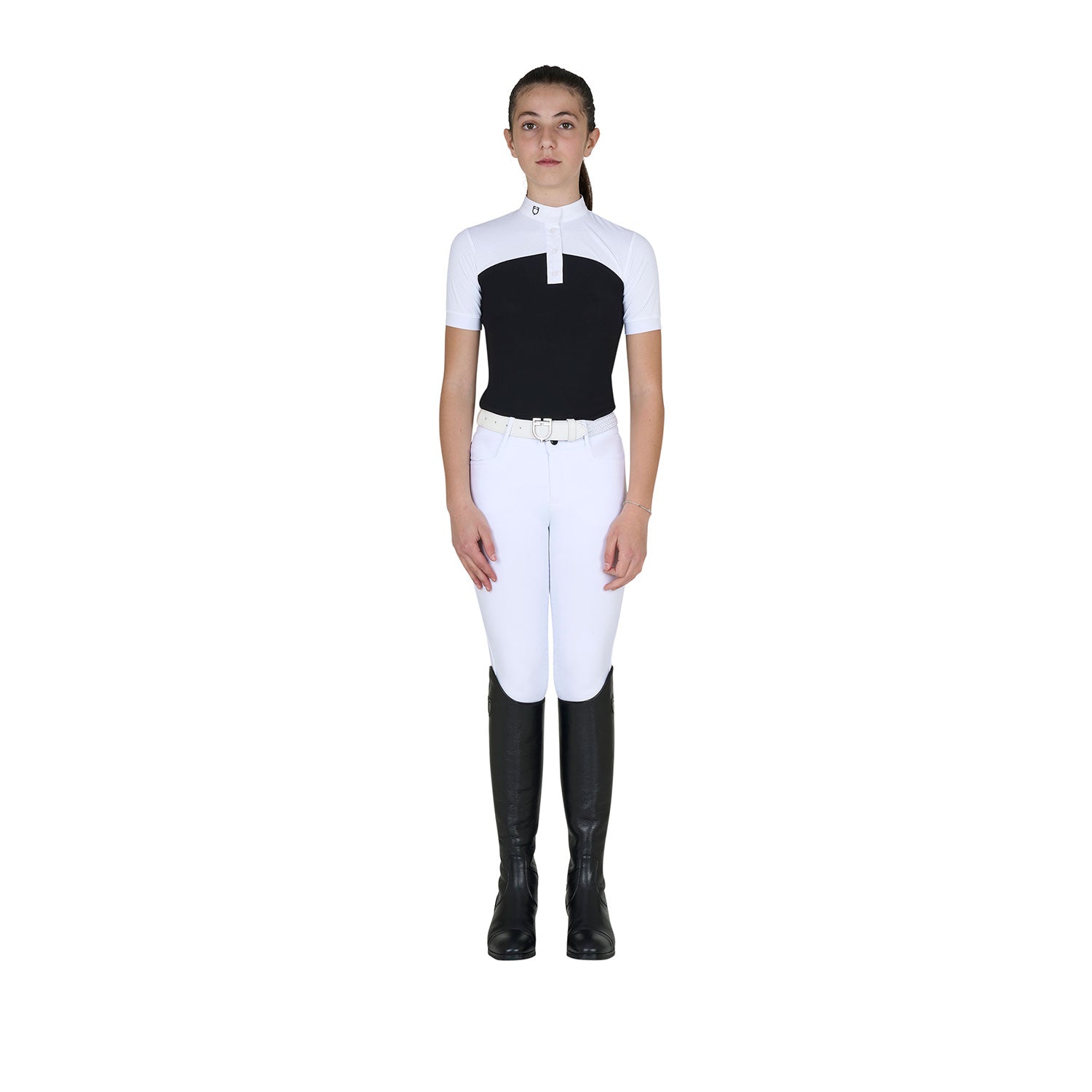 Equestro girl polo shirt ss buttons 1/2 mesh - Colore BLACK