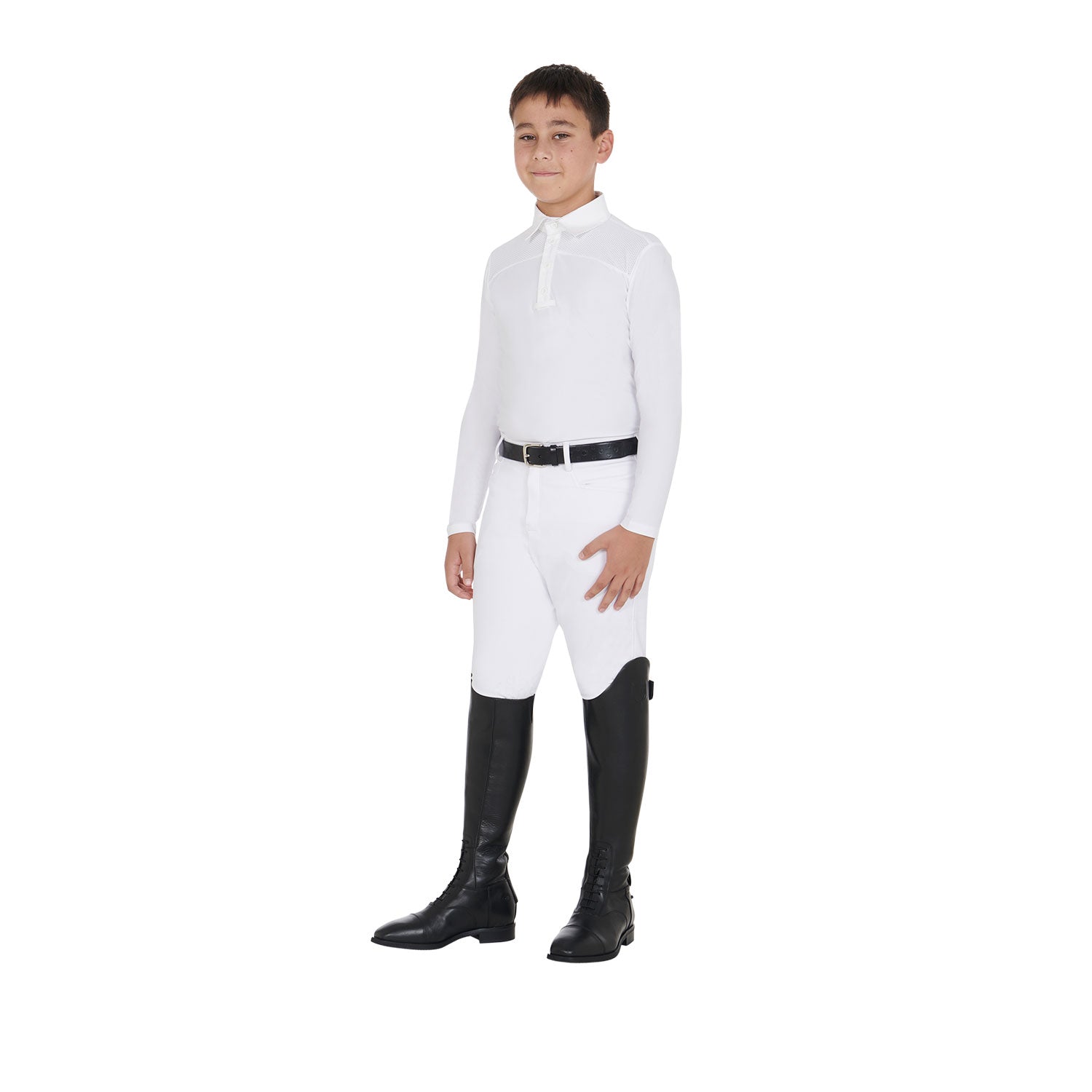 Equestro boy competition jersey ls buttons polo - Colore WHITE/WHITE