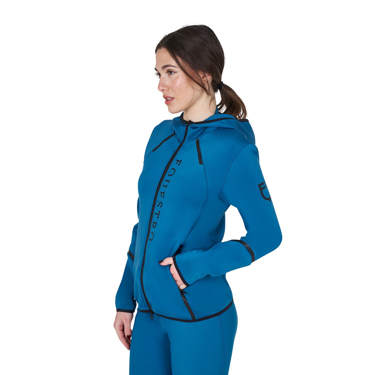 Equestro women's tecno jersey hoodie zip - Colore BLUE CORAL (19-4526)