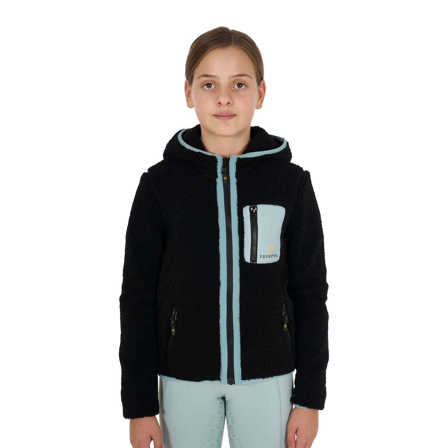 Equestro junior teddy full zip jacket with hood - neutra