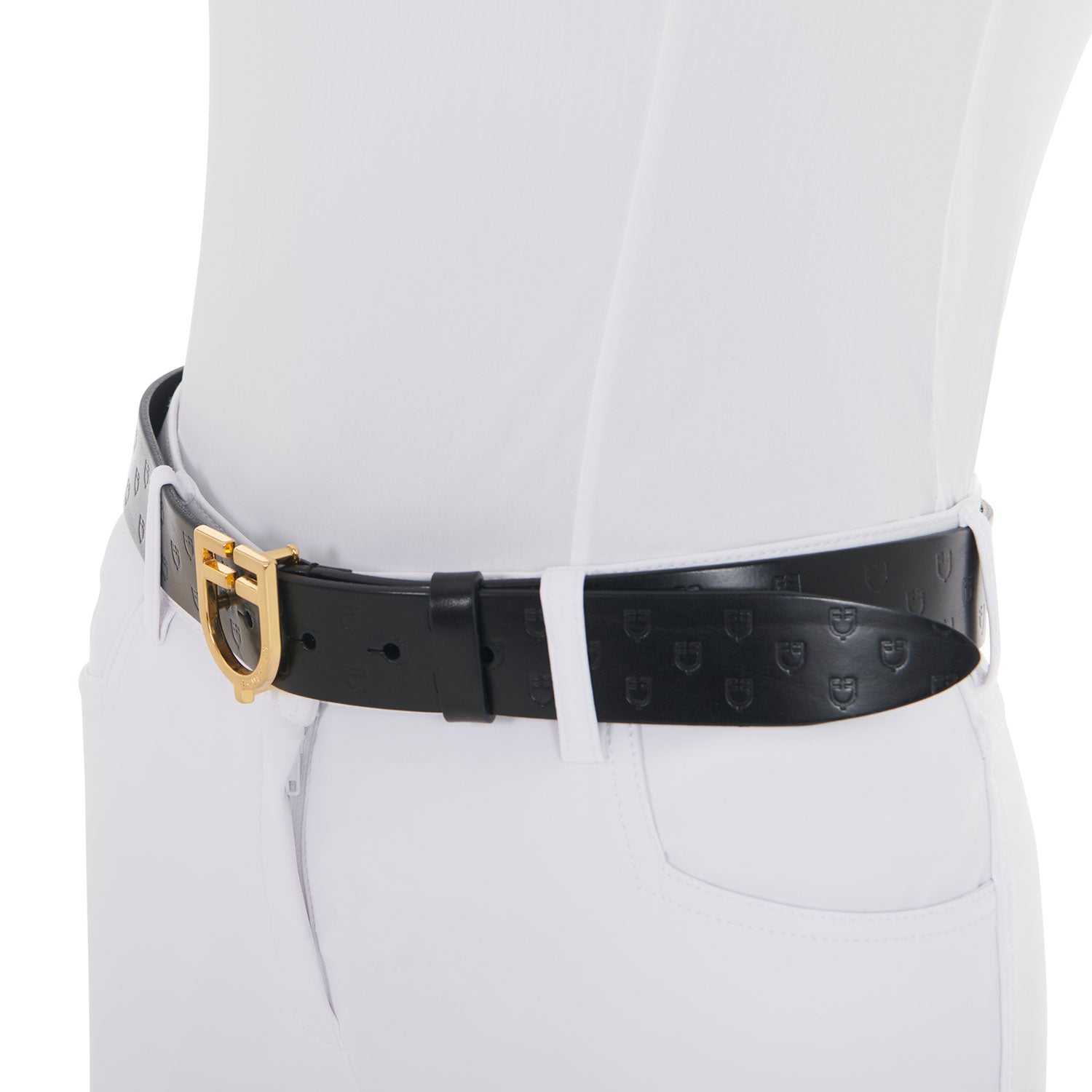 Equestro cintura in cuoio logata con fibbia logo - Colore GOLD/BLACK