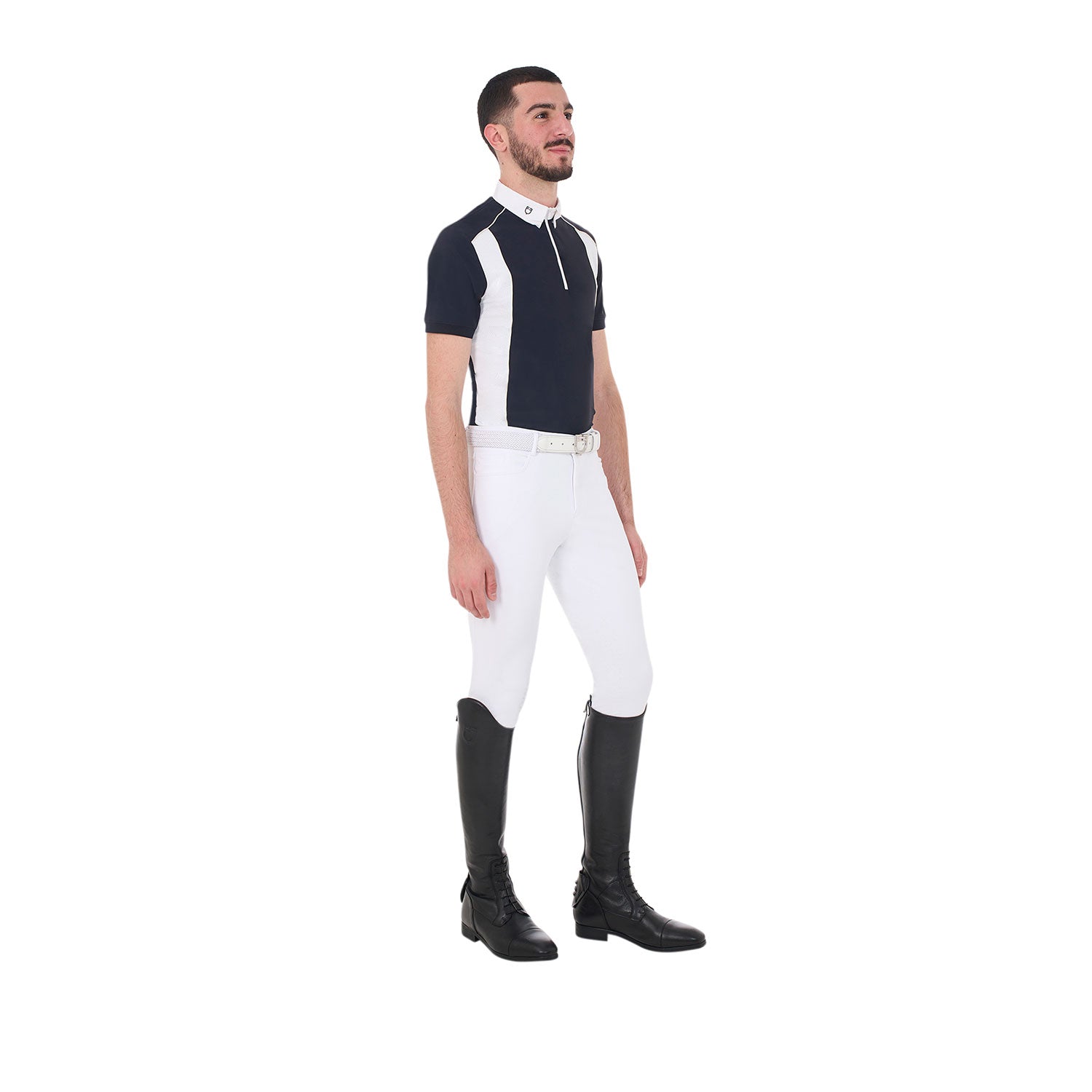 Equestro men's competition polo shirt ss zip - Colore NAVY BLAZER (18-3923)/ANTIQUE WHITE (11-0105)