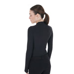Equestro women's tulled stretch training polo shirt ls zip - Colore BLACK