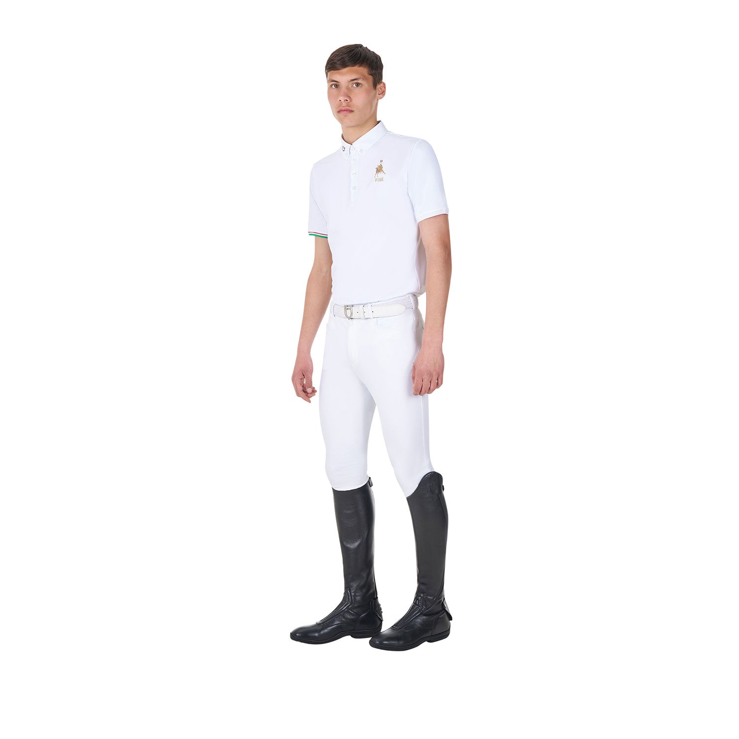Equestro men's competition polo ss flag buttons equestroxfise - Colore WHITE