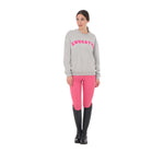 Equestro women's sponge stitch letter sweatshirt - Colore LIGHT GREY MELANGE/HONEYSUCKLE (18-2120)