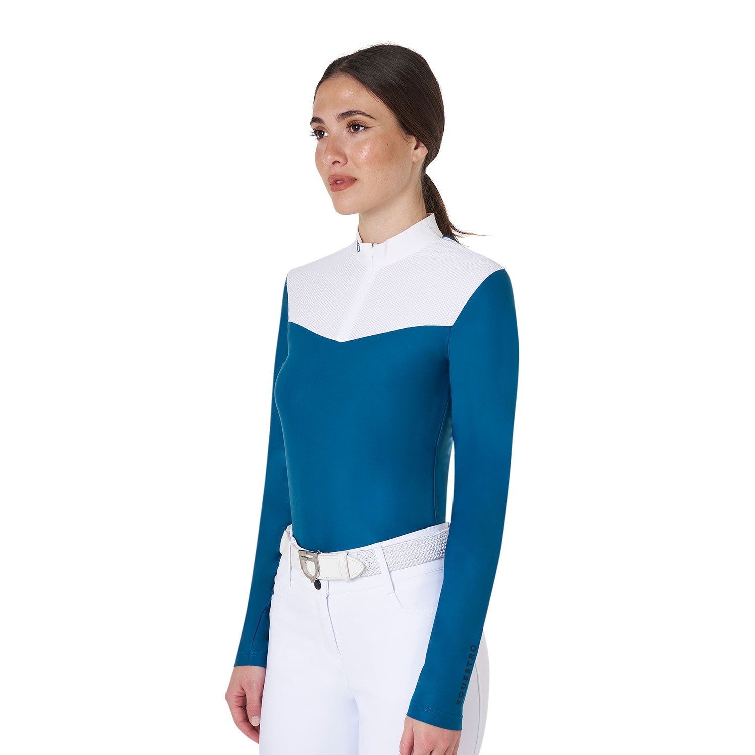 Equestro woman competition ls zip shirt 1/2 mesh - Colore BLUE CORAL (19-4526)