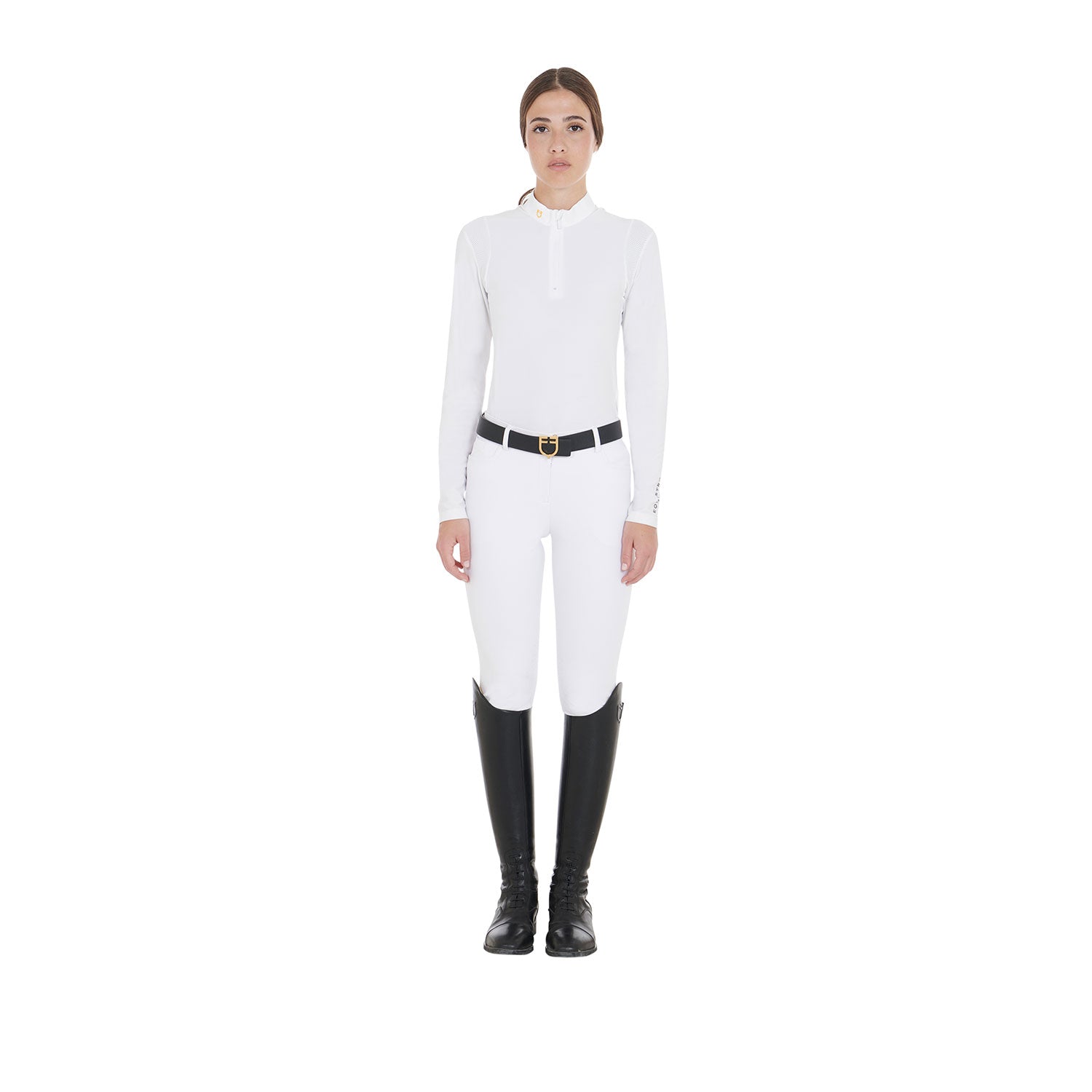 Equestro woman  jersey competition ls zip shirt - Colore WHITE