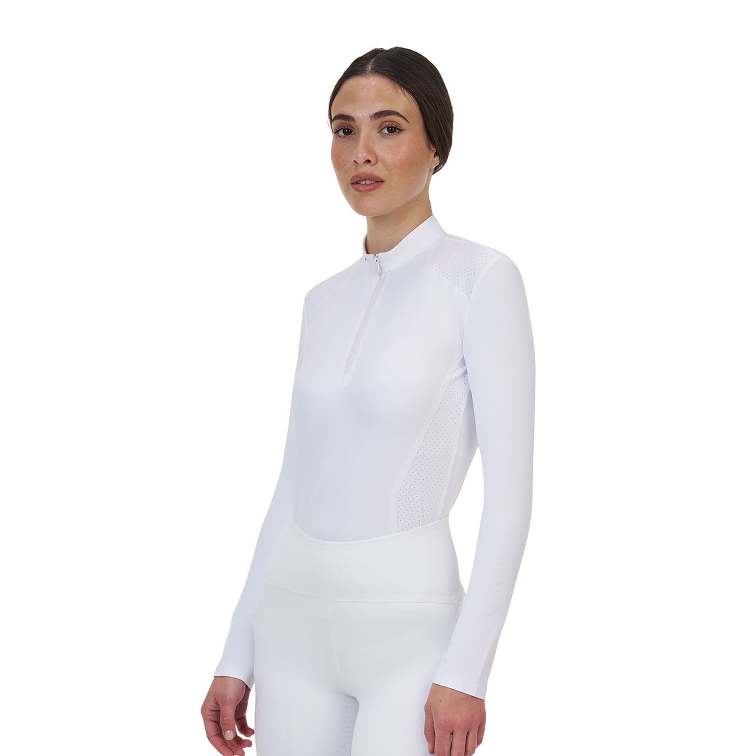 Equestro women's competition ridertechnology ls polo shirt with zip - Colore WHITE
