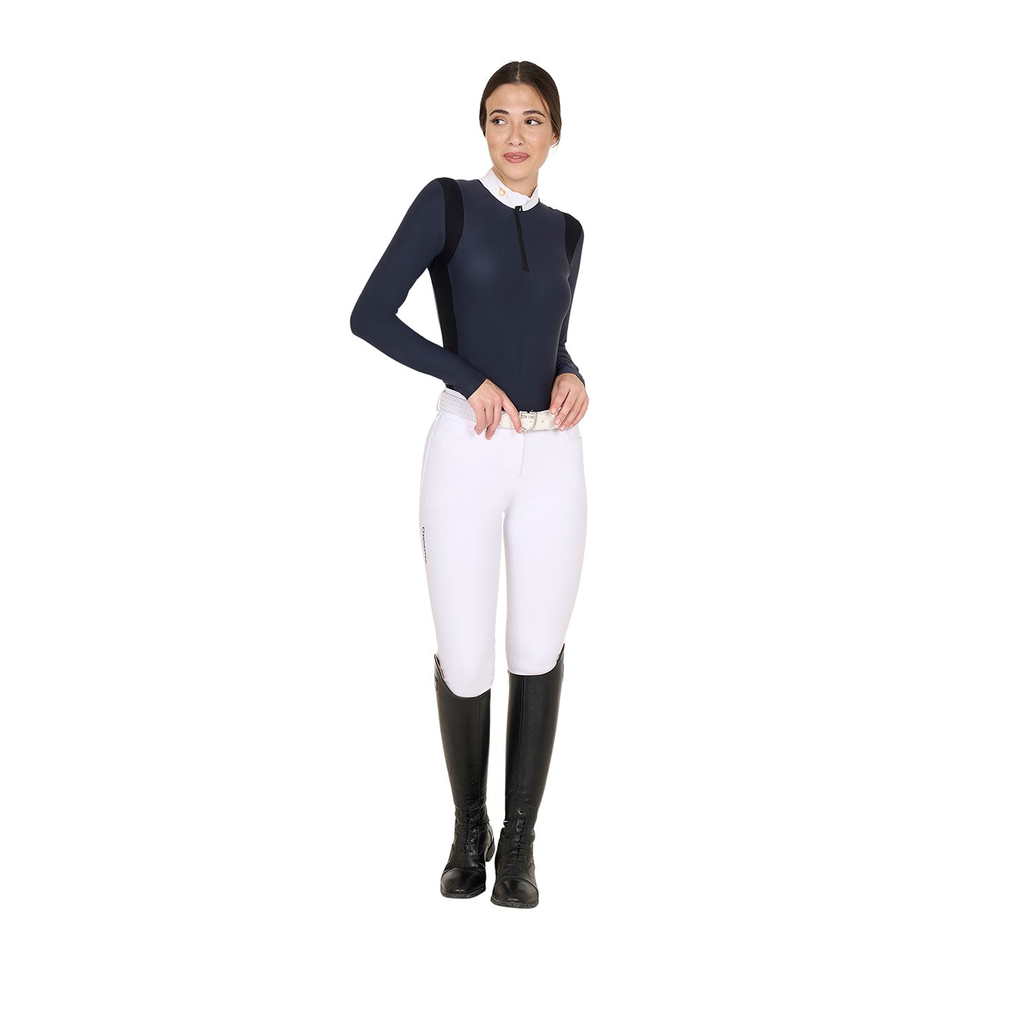 Equestro woman  jersey competition ls zip shirt - Colore NAVY