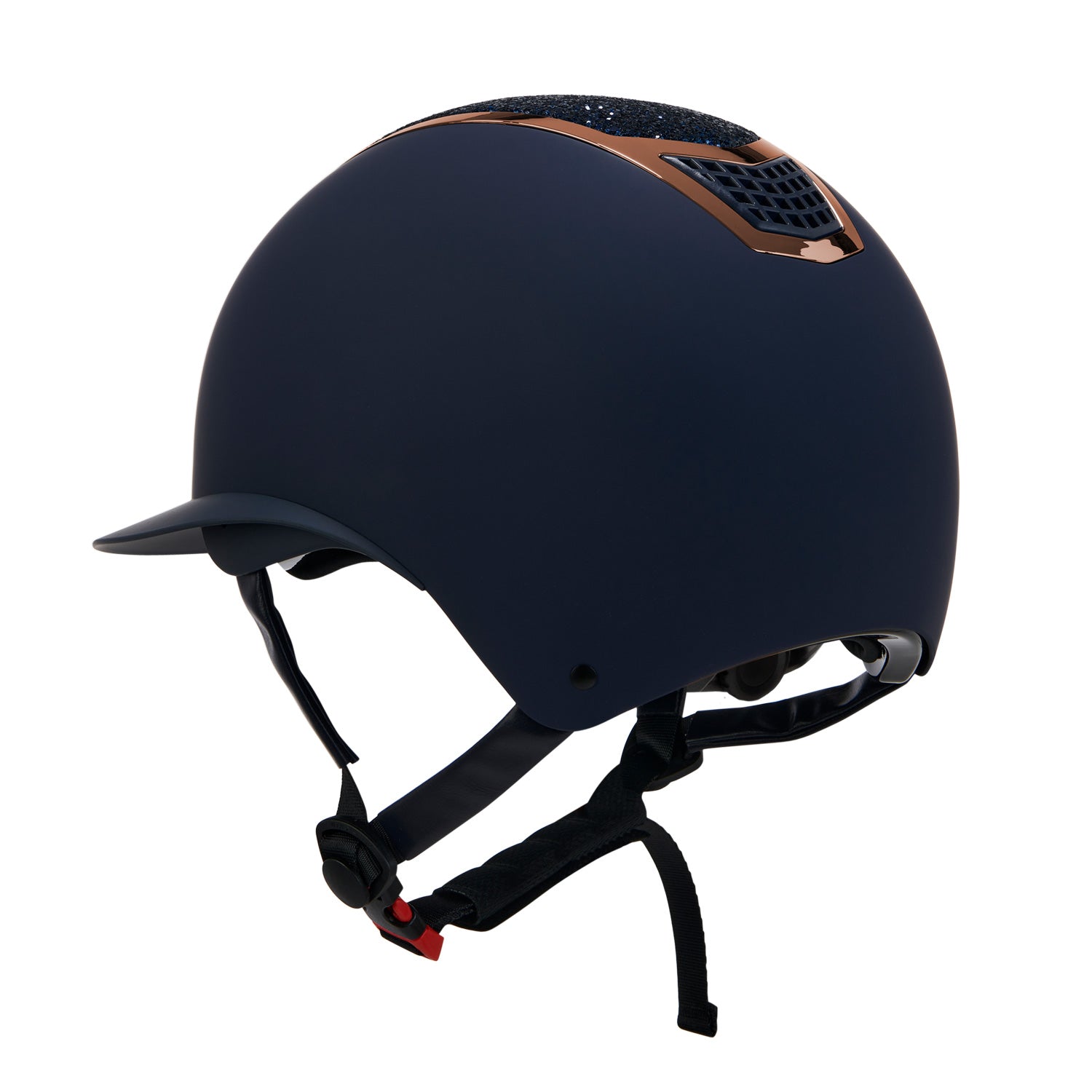Equestro casco equestro modello eclipse stone mat wide visor rowel fitting - Colore NAVY/ROSE GOLD