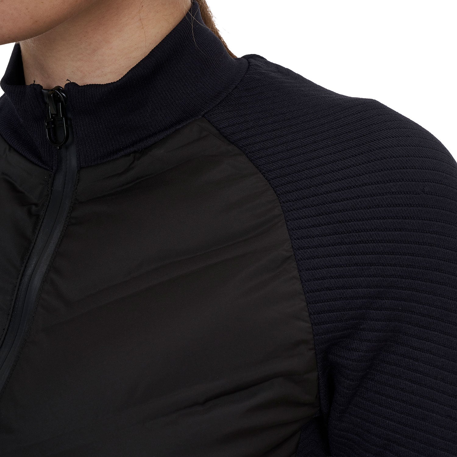 Equestro women's ridertechnology full zip hibryd nylon+knit quilted jacket - Colore BLACK