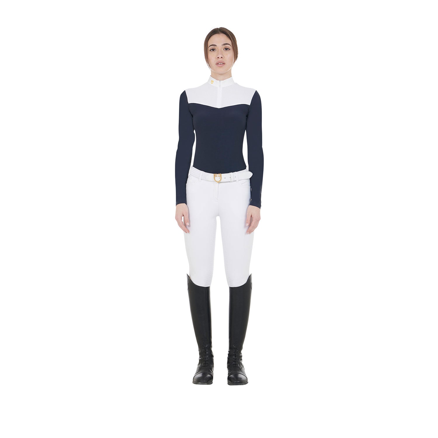 Equestro woman competition ls zip shirt 1/2 mesh - Colore NAVY