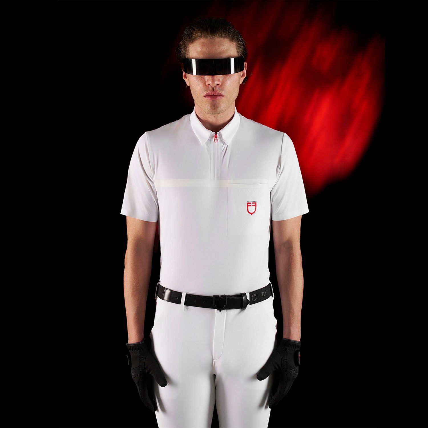 Equestro men's competition ridertechnology polo shirt ss with zip - neutra