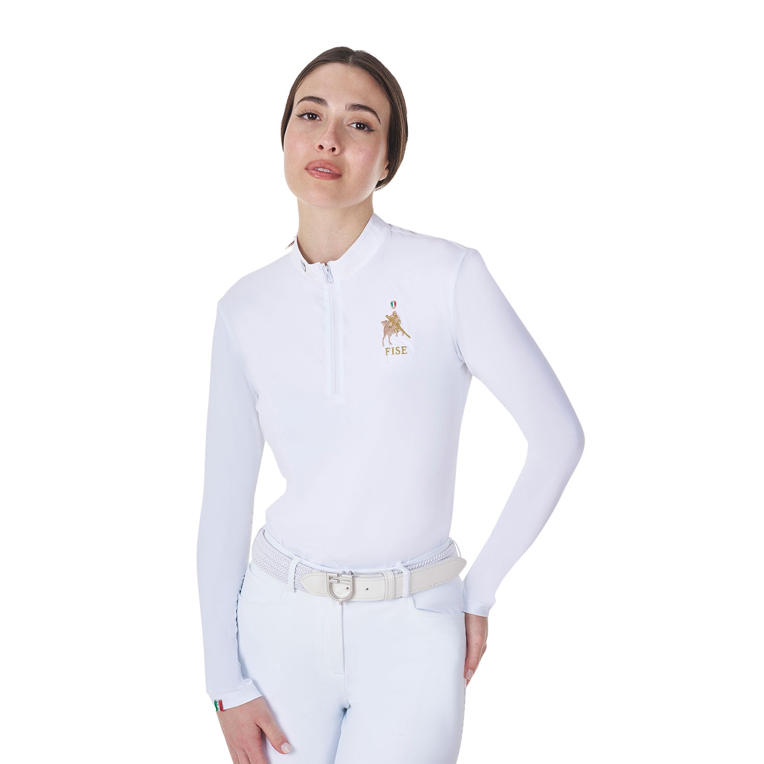 Equestro women's competition polo ls zip equestroxfise - neutra