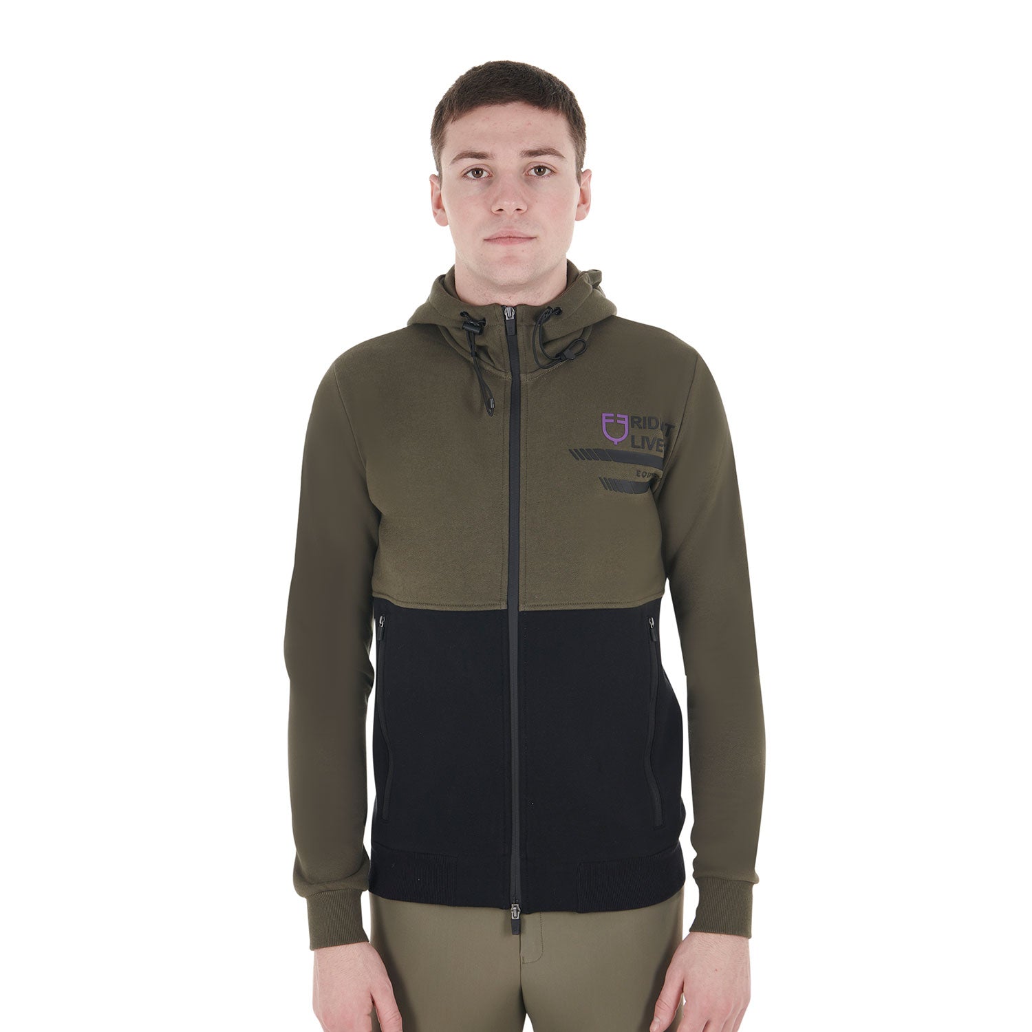 Equestro men's cotton fleece hoodie zip - neutra