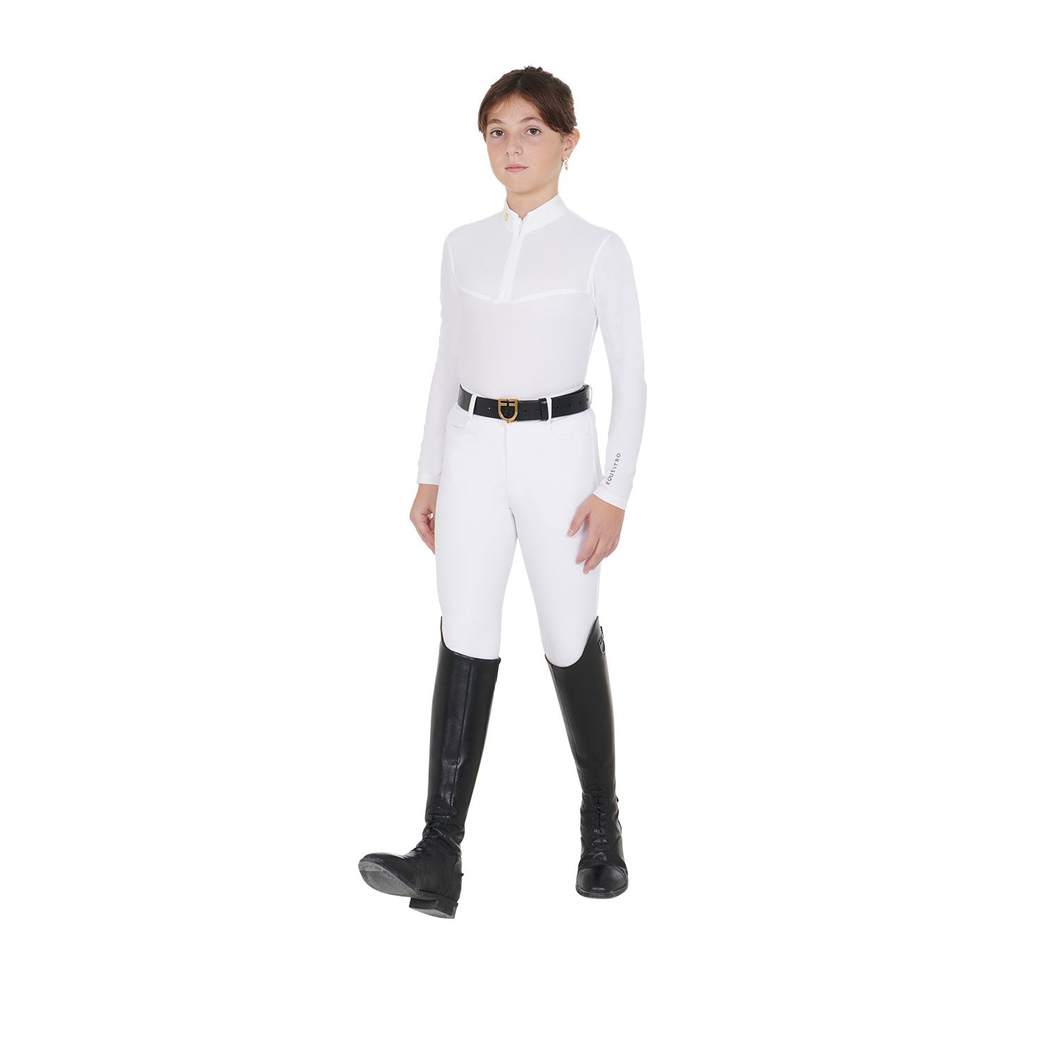 Equestro girl competition ls zip shirt 1/2 mesh - Colore WHITE