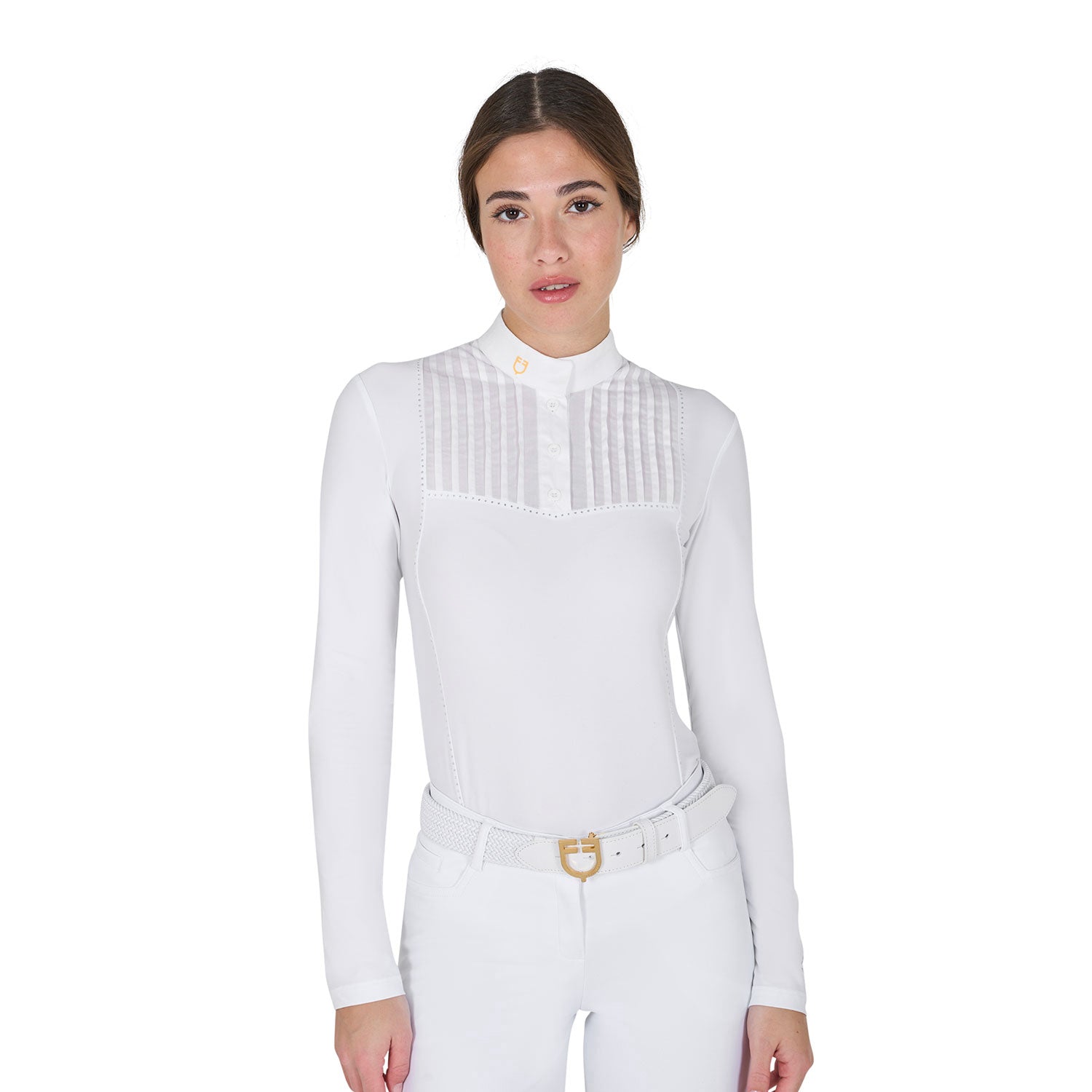 Equestro women's rhinestone competition polo shirt ls buttons - neutra