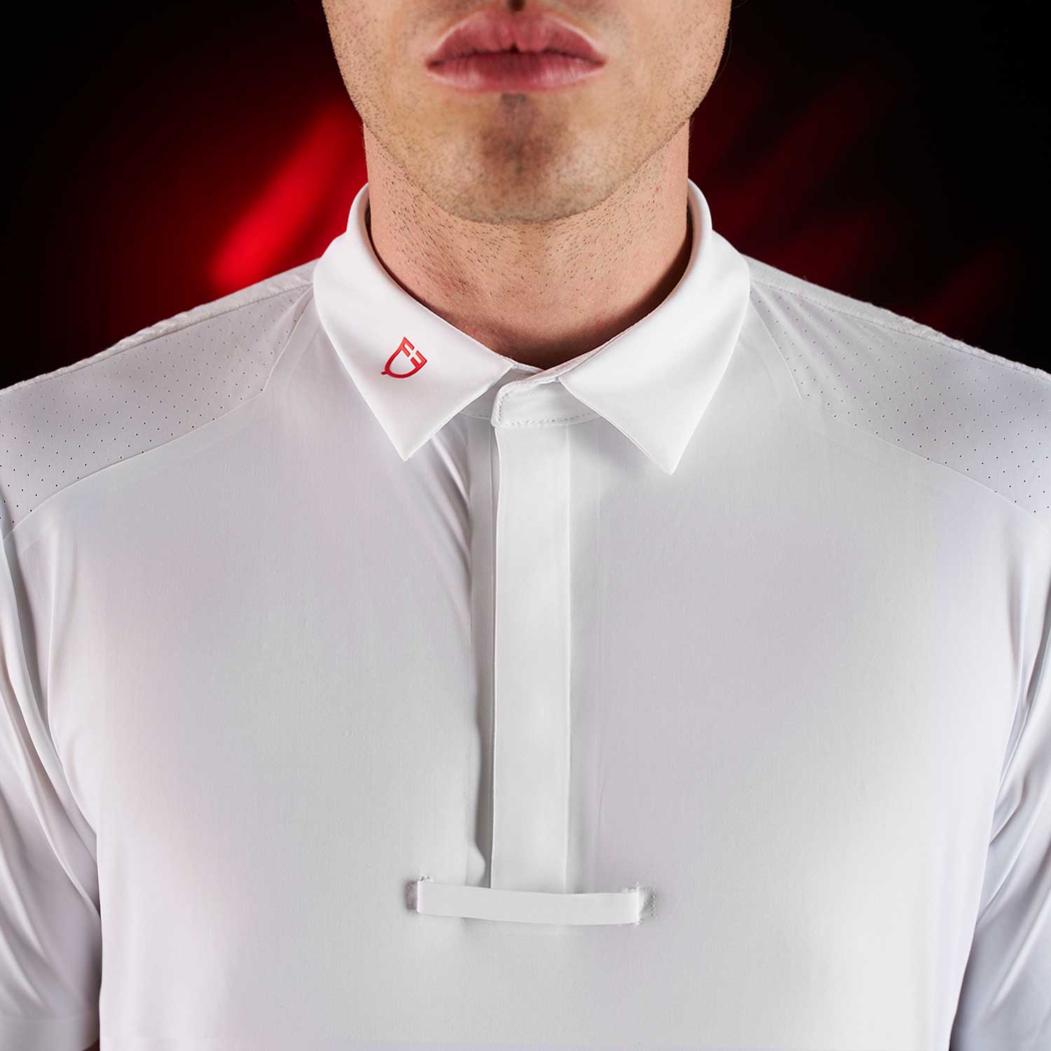 Equestro men's competition ridertechnology polo shirt ss with buttons - Colore WHITE