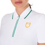 Equestro women's tecno stretch training polo shirt ss zip - Colore WHITE/ULTRAMARINE GREEN (18-5338)