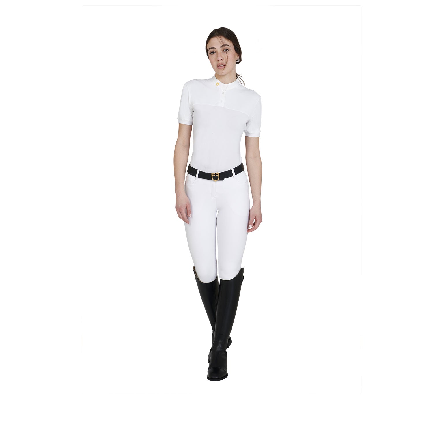Equestro woman polo shirt ss buttons 1/2 mesh - Colore WHITE