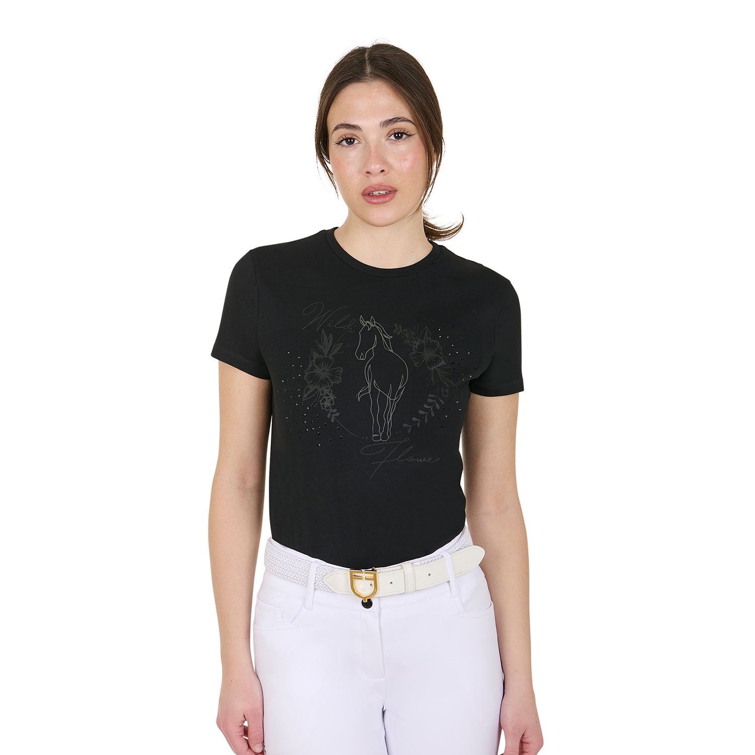 Equestro women's wild flower cotton t-shirt - neutra