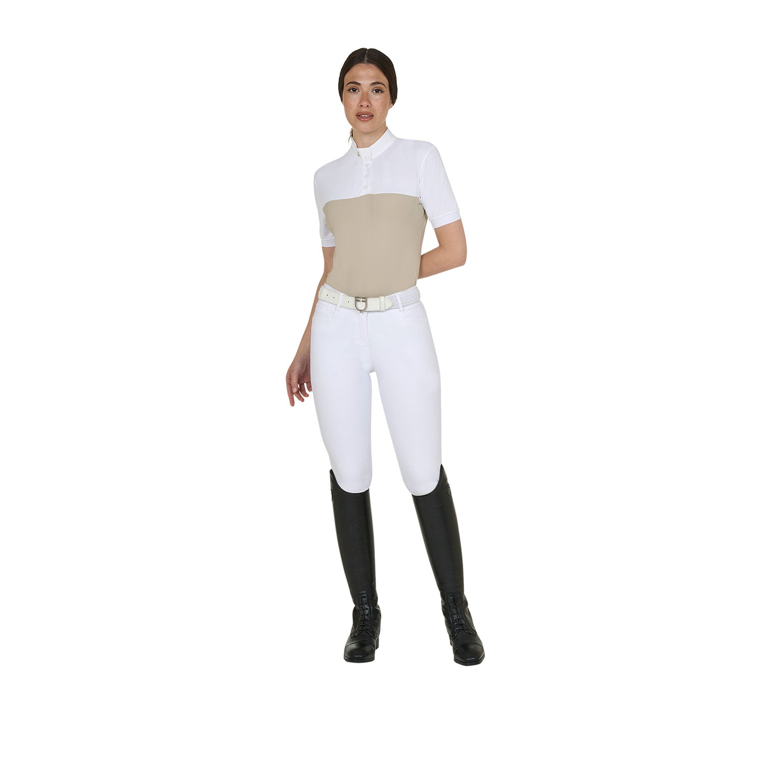 Equestro woman polo shirt ss buttons 1/2 mesh - Colore OXFORD TAN (15-1306)