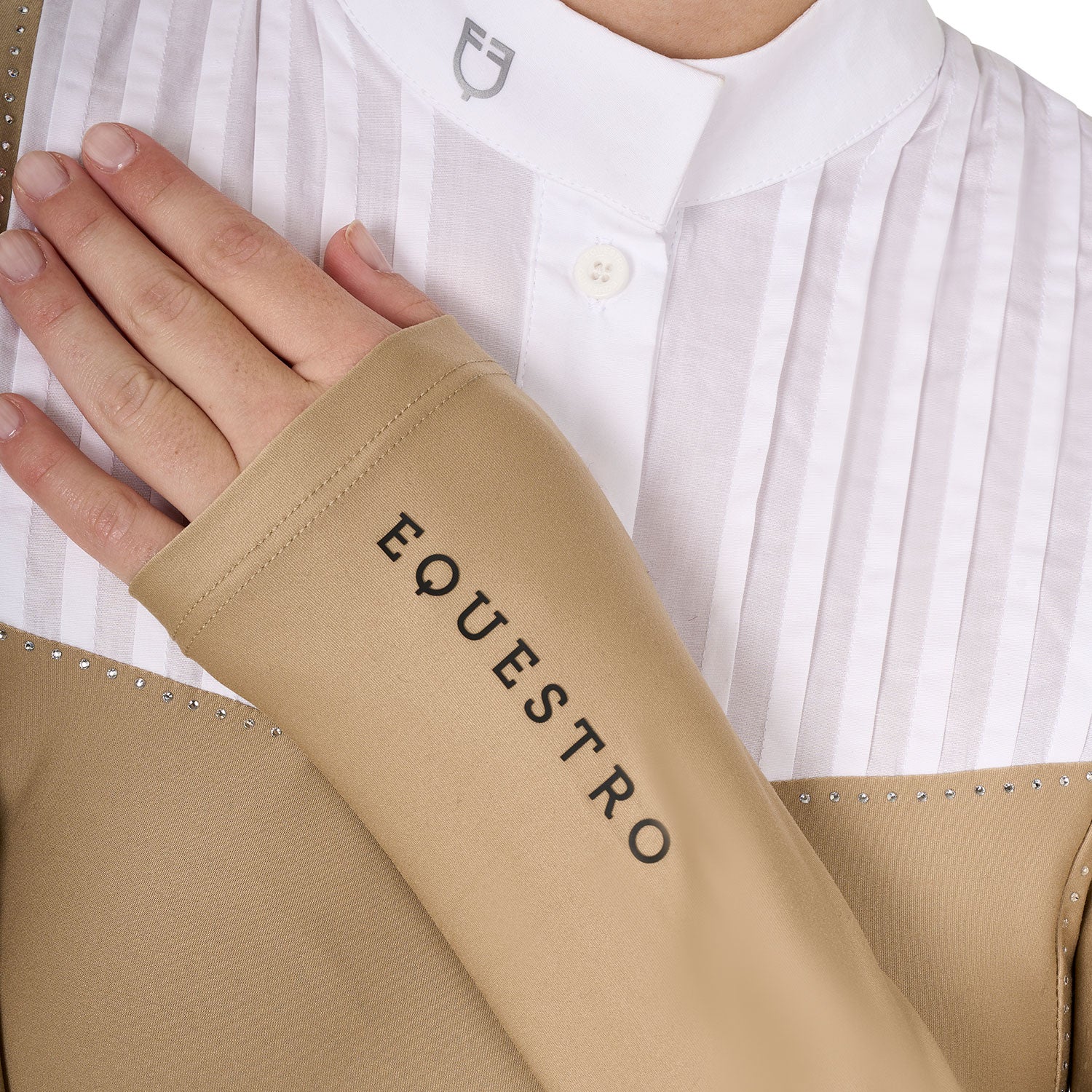 Equestro women's rhinestone competition polo shirt ls buttons - Colore BEIGE