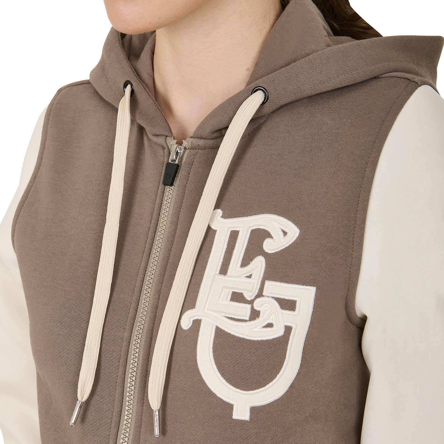 Equestro women's eq bicolor hoodie - Colore WALNUT (18-1112)/ANTIQUE WHITE (11-0105)