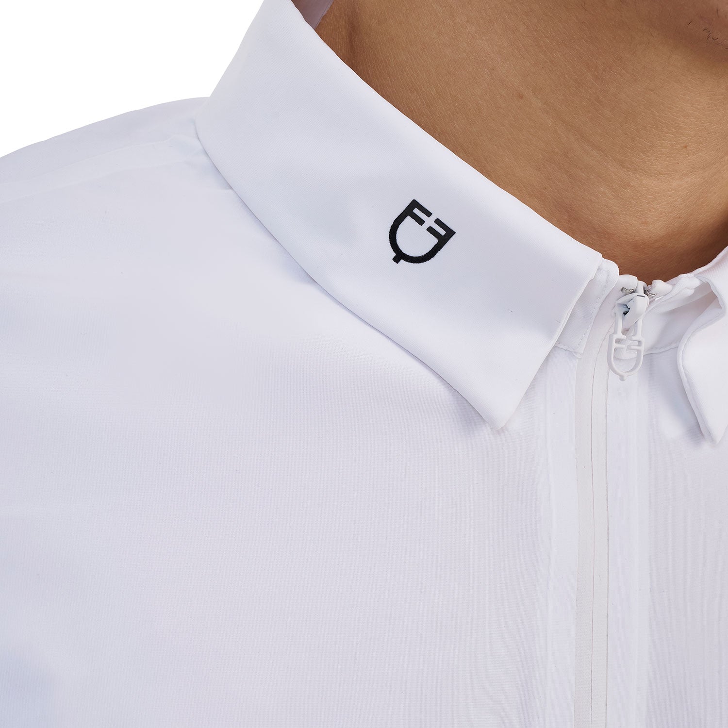 Equestro men's competition ridertechnology polo shirt ss with zip - Colore WHITE/MOCKINGBIRD (18-4015)