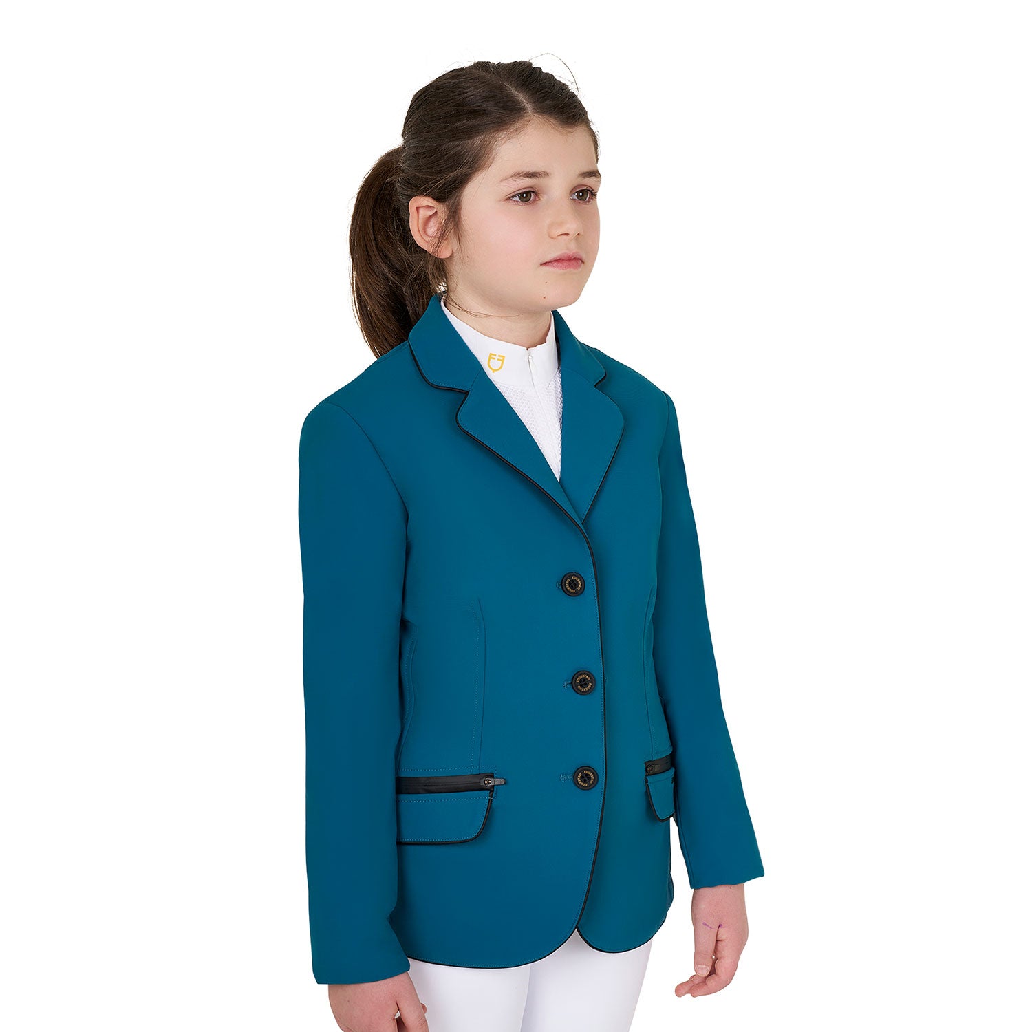 Equestro girl's technical competition riding jacket tecno stretch - Colore BLUE CORAL (19-4526)