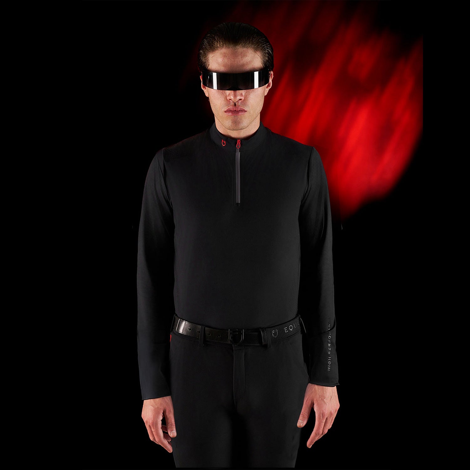 Equestro men's training ridertechnology polo shirt ls with zip - neutra