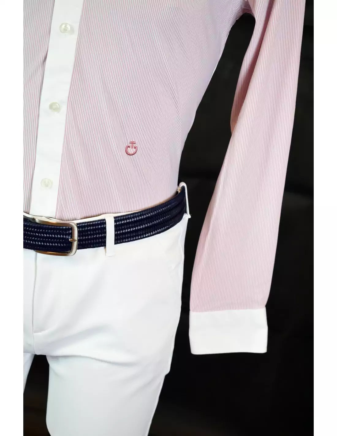 Camicia da concorso Cavalleria toscana Giubert Shirt Bianca con righe Salmone